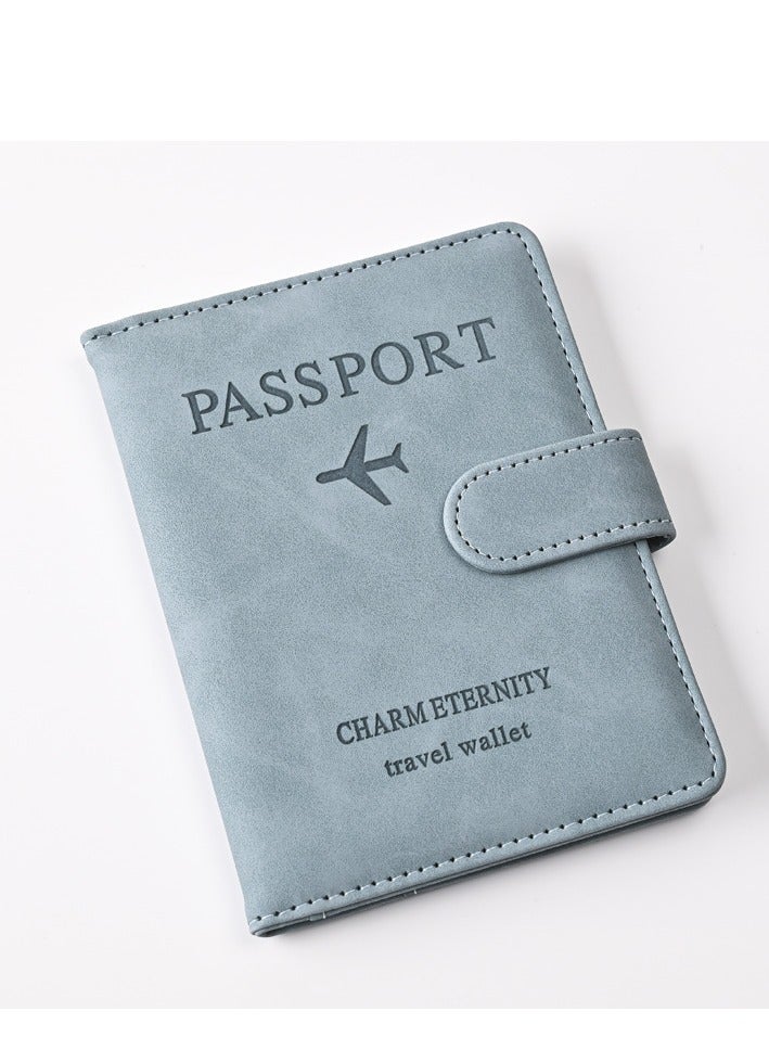 1 piece passport holder wallet protector pu leather magnetic buckle passport bag pfid anti magnetic multi card passport book multi function passport bag suitable for men and women travel accessories blue - Image 1